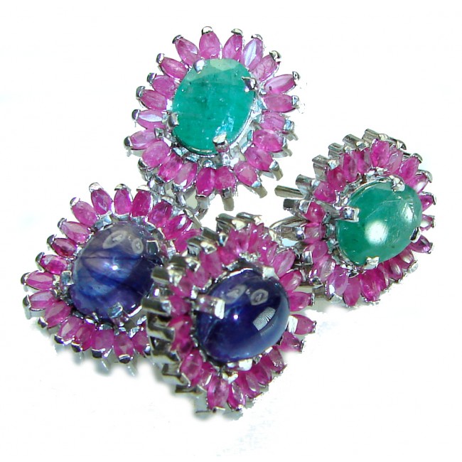 Anastasia - Precious Genuine 18.4 carat Ruby Emerald Sapphire .925 Sterling Silver handmade earrings