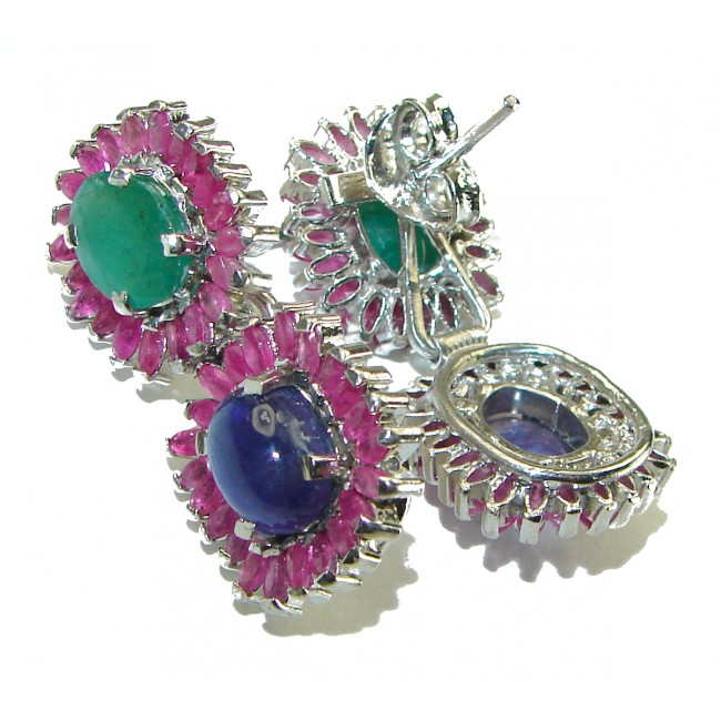 Anastasia - Precious Genuine 18.4 carat Ruby Emerald Sapphire .925 Sterling Silver handmade earrings