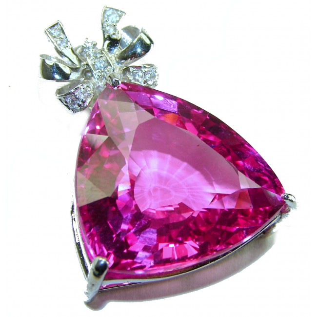 Luxurious Bow Pear cut 25.4 carat Pink Sapphire .925 Sterling Silver handcrafted pendant