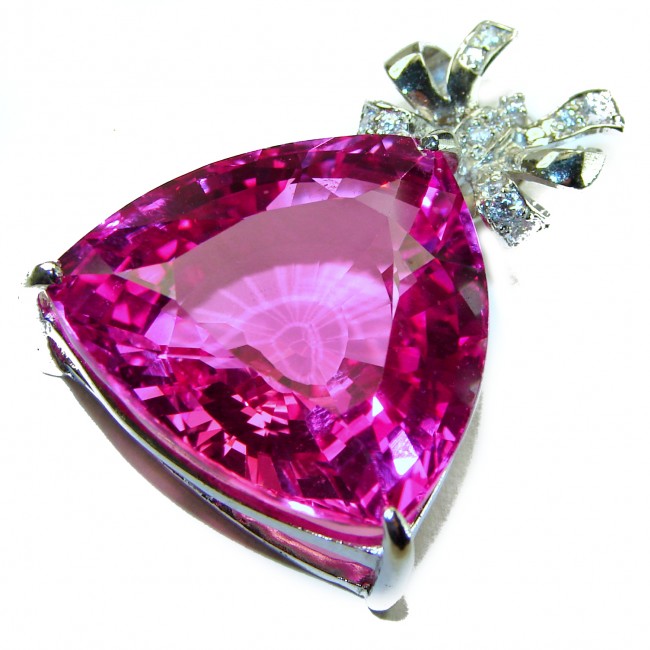 Luxurious Bow Pear cut 25.4 carat Pink Sapphire .925 Sterling Silver handcrafted pendant