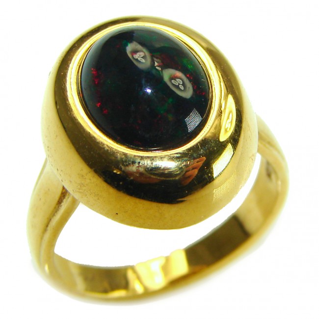 A Milky Way Genuine 7.9 carat Black Opal 18K Gold over .925 Sterling Silver handmade Ring size 7 1/4