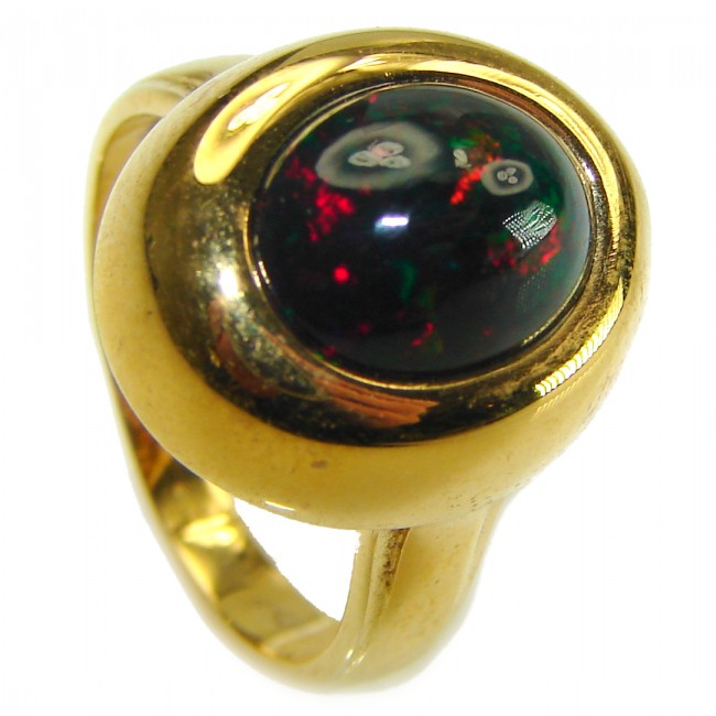 A Milky Way Genuine 7.9 carat Black Opal 18K Gold over .925 Sterling Silver handmade Ring size 7 1/4