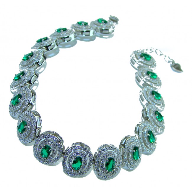 Alessia authentic 18.5 carat Colombian Emerald 14K White Gold over .925 Sterling Silver handmade Bracelet