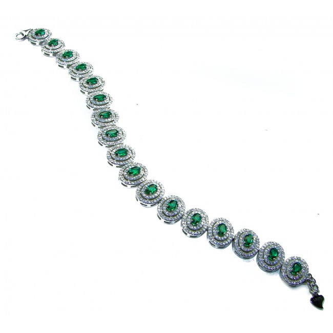 Alessia authentic 18.5 carat Colombian Emerald 14K White Gold over .925 Sterling Silver handmade Bracelet