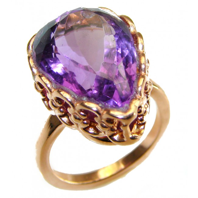 Dramatic design 8.8 carat Amethyst 14K Gold over .925 Sterling Silver Handcrafted Ring size 7