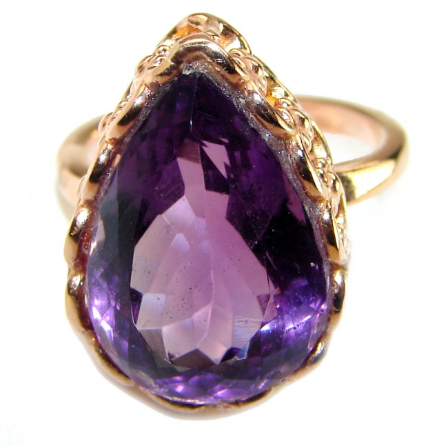 Dramatic design 8.8 carat Amethyst 14K Gold over .925 Sterling Silver Handcrafted Ring size 7