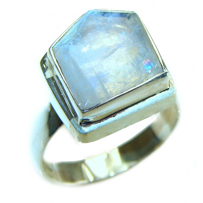 Luna 12.2 carat Rainbow Moonstone .925 Sterling Silver handmade ring s. 8 1/4