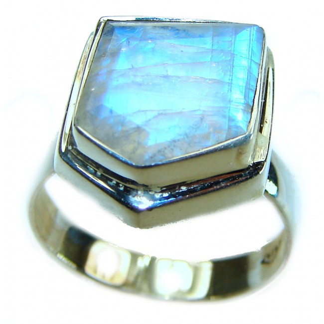 Luna 12.2 carat Rainbow Moonstone .925 Sterling Silver handmade ring s. 8 1/4