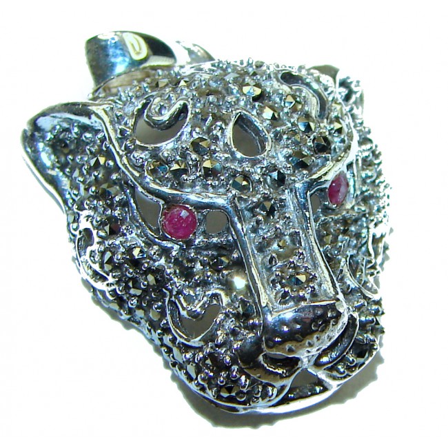 Gephard Natural Marcasite Ruby .925 Sterling Silver handmade pendant