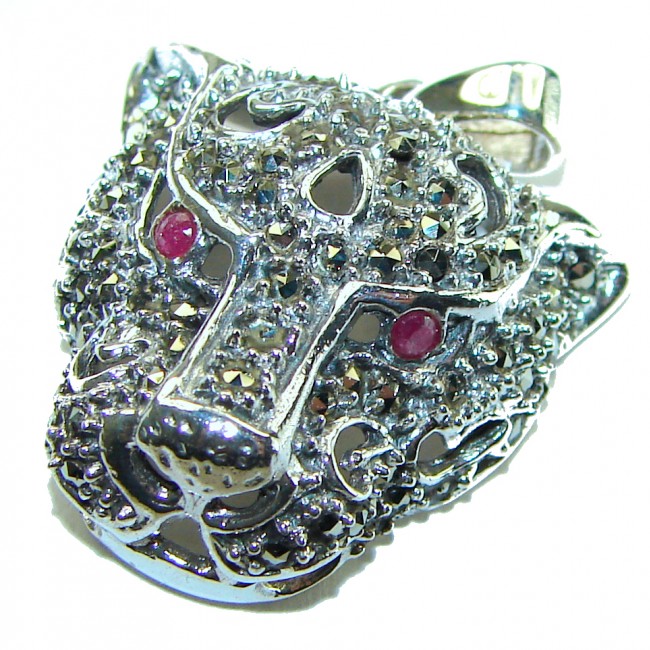 Gephard Natural Marcasite Ruby .925 Sterling Silver handmade pendant