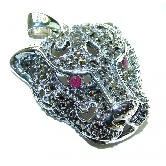 Gephard Natural Marcasite Ruby .925 Sterling Silver handmade pendant