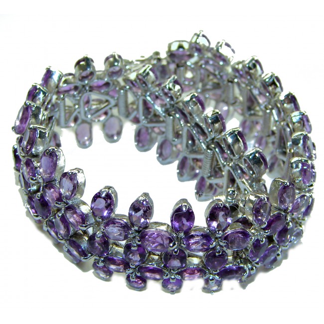 Mademoiselle Vintage style authentic 64.2 carat Amethyst .925 Sterling Silver handcrafted Statement Bracelet