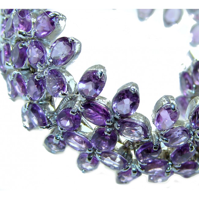 Mademoiselle Vintage style authentic 64.2 carat Amethyst .925 Sterling Silver handcrafted Statement Bracelet