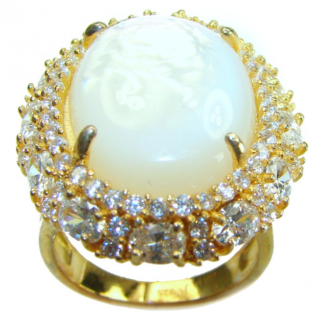 Luxurious Blister Pearl 1.03 carat lab. grown diamonds 18K Gold over .925 Sterling Silver brilliantly handcrafted ring s. 6