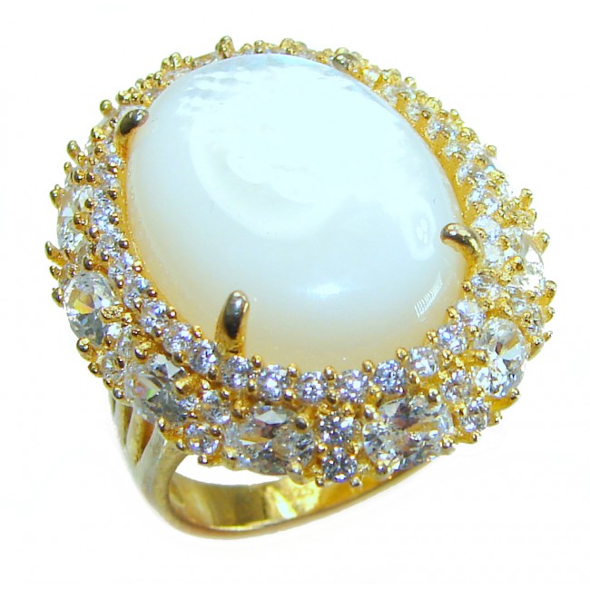 Luxurious Blister Pearl 1.03 carat lab. grown diamonds 18K Gold over .925 Sterling Silver brilliantly handcrafted ring s. 6