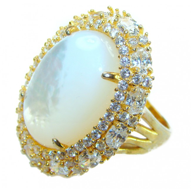 Luxurious Blister Pearl 1.03 carat lab. grown diamonds 18K Gold over .925 Sterling Silver brilliantly handcrafted ring s. 6