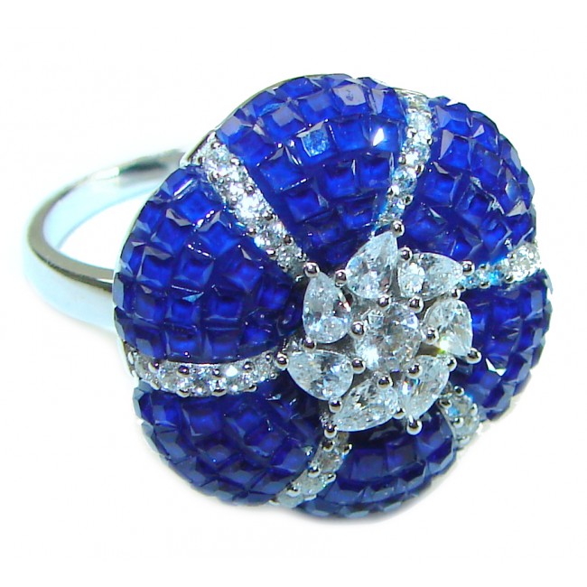 Luxurious Flower Sapphire .925 Sterling Silver handcrafted Ring size 8