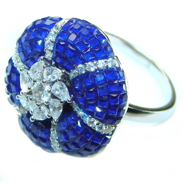 Luxurious Flower Sapphire .925 Sterling Silver handcrafted Ring size 8