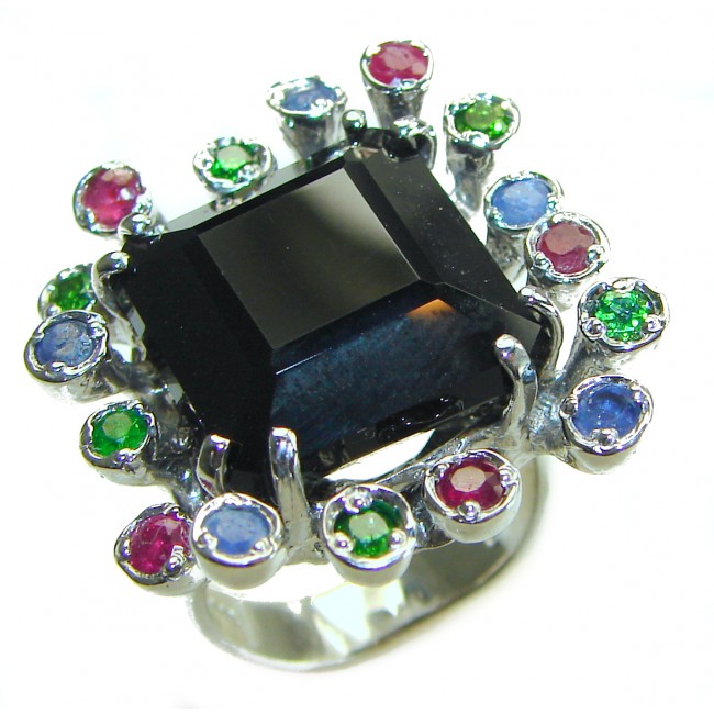 Roxanna - Huge 28.5 carat Black Onyx .925 Sterling Silver handcrafted ring; s. 7 1/4