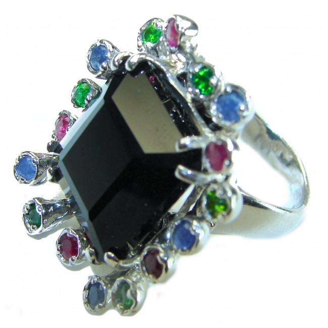 Roxanna - Huge 28.5 carat Black Onyx .925 Sterling Silver handcrafted ring; s. 7 1/4