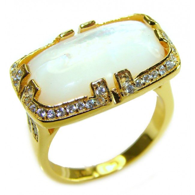 Luxurious Blister Pearl 0.6 carat lab. grown diamonds 18K Gold over .925 Sterling Silver brilliantly handcrafted ring s. 7 1/2