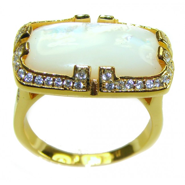 Luxurious Blister Pearl 0.6 carat lab. grown diamonds 18K Gold over .925 Sterling Silver brilliantly handcrafted ring s. 7 1/2