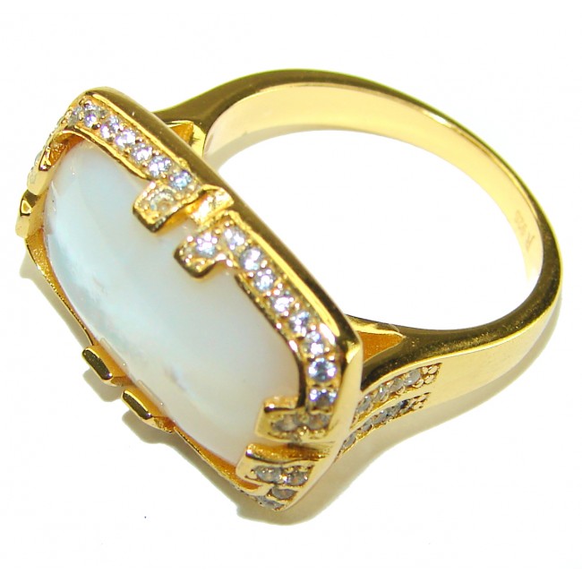 Luxurious Blister Pearl 0.6 carat lab. grown diamonds 18K Gold over .925 Sterling Silver brilliantly handcrafted ring s. 7 1/2