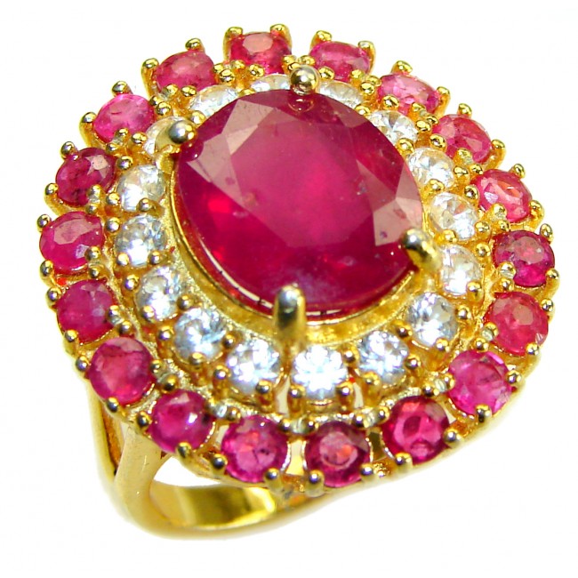 Magnificent 6.7 carat Natural Ruby 14K Gold over . 925 Sterling Silver handcrafted Statement Ring size 5 1/2