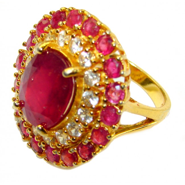 Magnificent 6.7 carat Natural Ruby 14K Gold over . 925 Sterling Silver handcrafted Statement Ring size 5 1/2