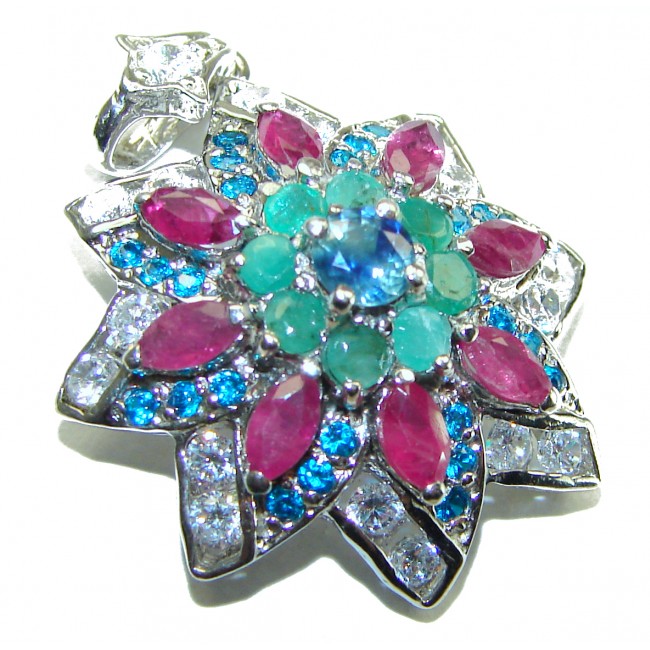 Precious Genuine 10.5 carat Emerald Ruby Sapphire .925 Sterling Silver handmade Pendant