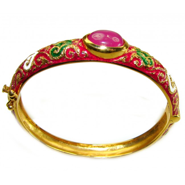 Truly Spectacular authentic 8.5 carat Ruby Enamel 14K Gold over .925 Sterling Silver handmade bangle Bracelet