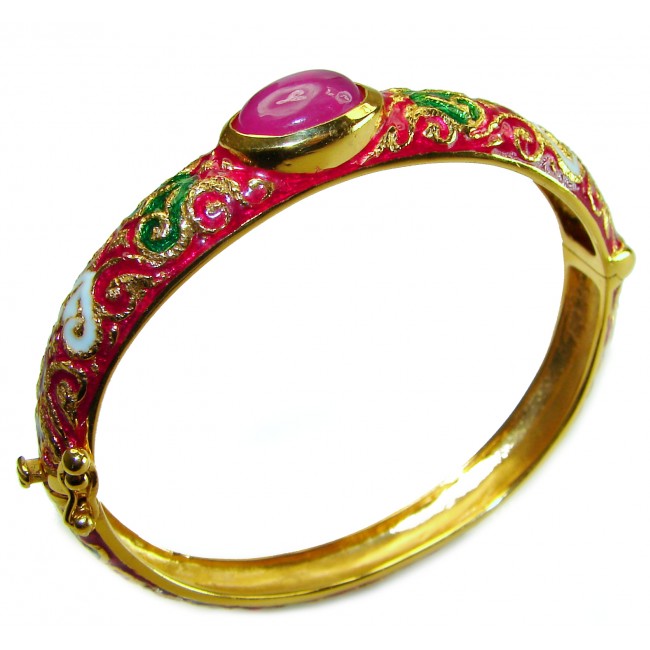 Truly Spectacular authentic 8.5 carat Ruby Enamel 14K Gold over .925 Sterling Silver handmade bangle Bracelet