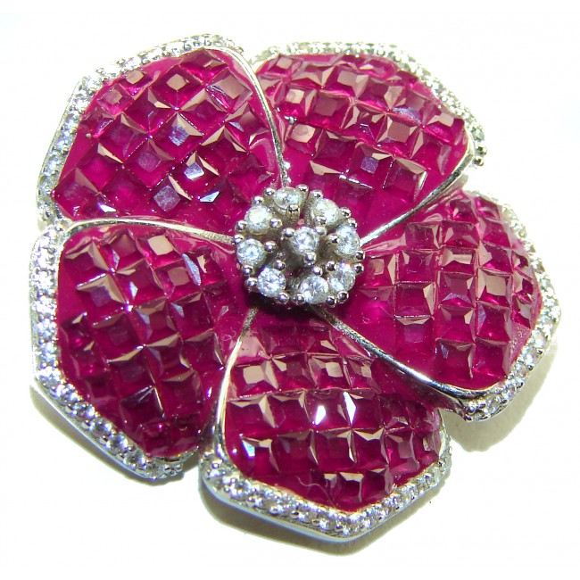 Fancy Precious Flower Authentic Ruby .925 Sterling Silver handmade pendant