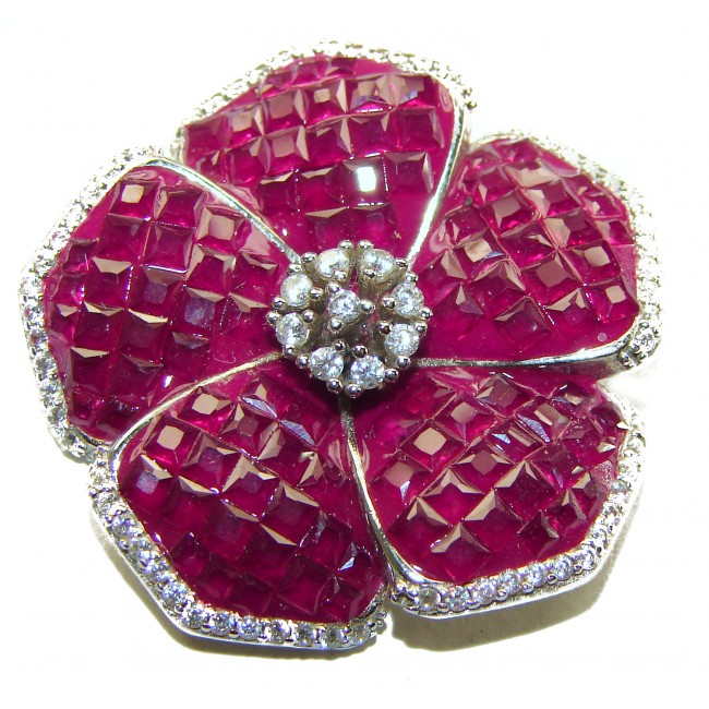 Fancy Precious Flower Authentic Ruby .925 Sterling Silver handmade pendant