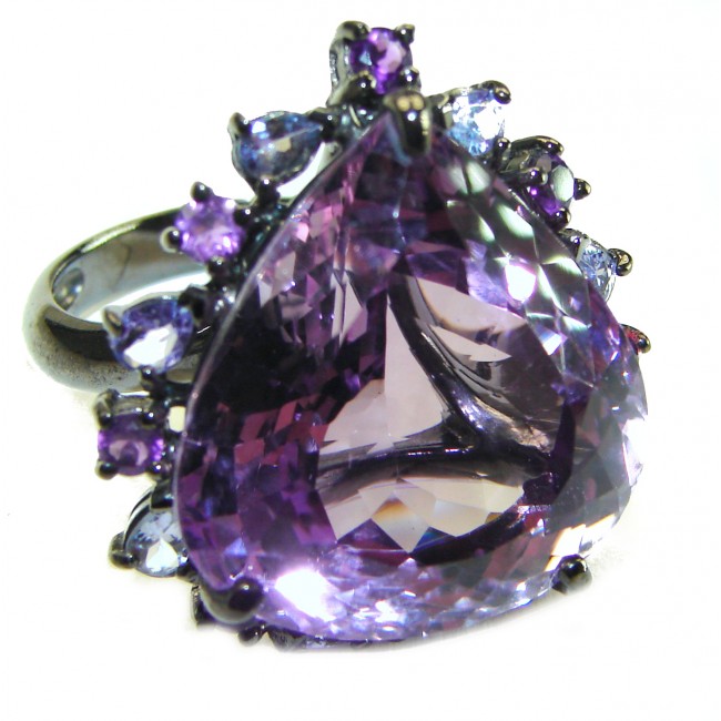 Blooming Love 18.8 carat Amethyst 14K Gold black rhodium over .925 Sterling Silver Handcrafted Ring size 9