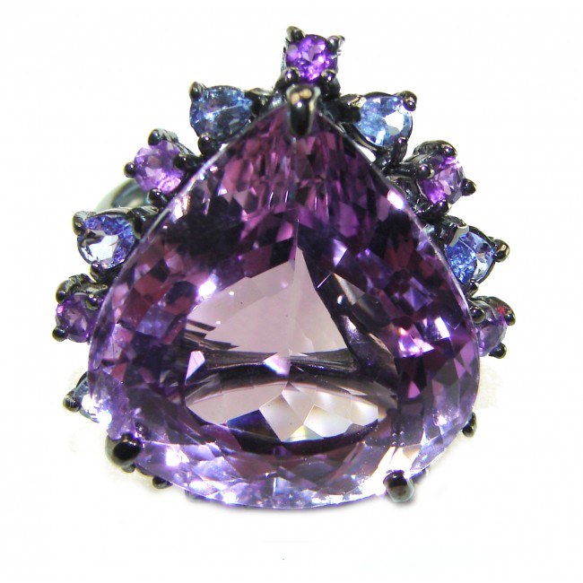 Blooming Love 18.8 carat Amethyst 14K Gold black rhodium over .925 Sterling Silver Handcrafted Ring size 9