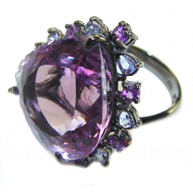 Blooming Love 18.8 carat Amethyst 14K Gold black rhodium over .925 Sterling Silver Handcrafted Ring size 9