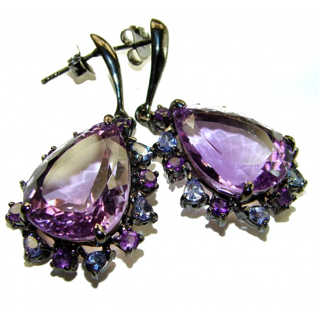 Blooming Love 20.8 carat Amethyst 14K Gold black rhodium over .925 Sterling Silver handcrafted Statement earrings