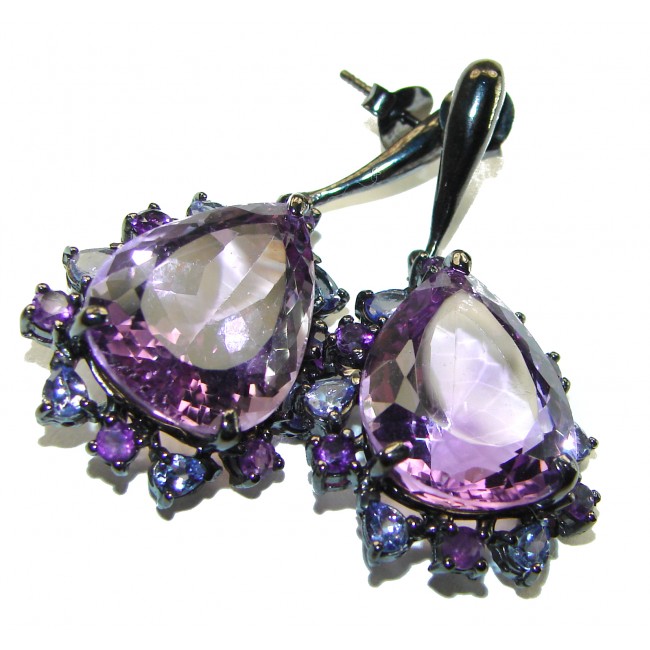 Blooming Love 20.8 carat Amethyst 14K Gold black rhodium over .925 Sterling Silver handcrafted Statement earrings