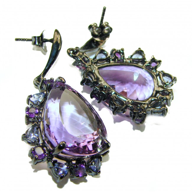 Blooming Love 20.8 carat Amethyst 14K Gold black rhodium over .925 Sterling Silver handcrafted Statement earrings