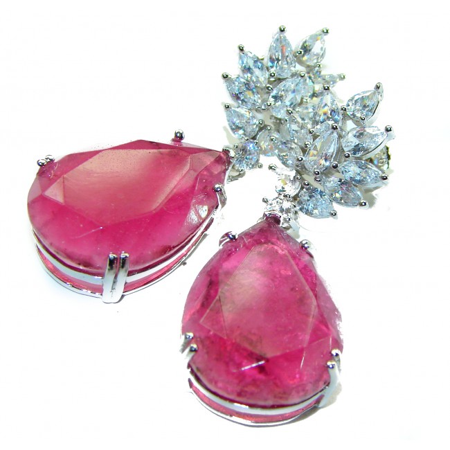 Elizabeth - 22.2 carat Authentic Raspberry Topaz .925 Sterling Silver handmade earrings