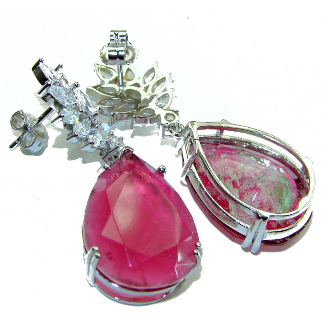 Elizabeth - 22.2 carat Authentic Raspberry Topaz .925 Sterling Silver handmade earrings