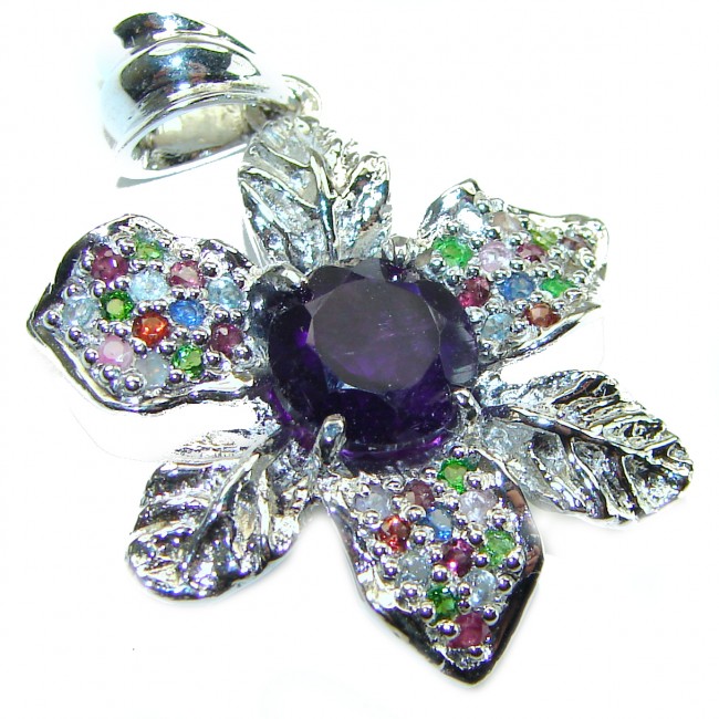 Magic Flower 3.2 carat natural Amethyst .925 Sterling Silver handcrafted Pendant