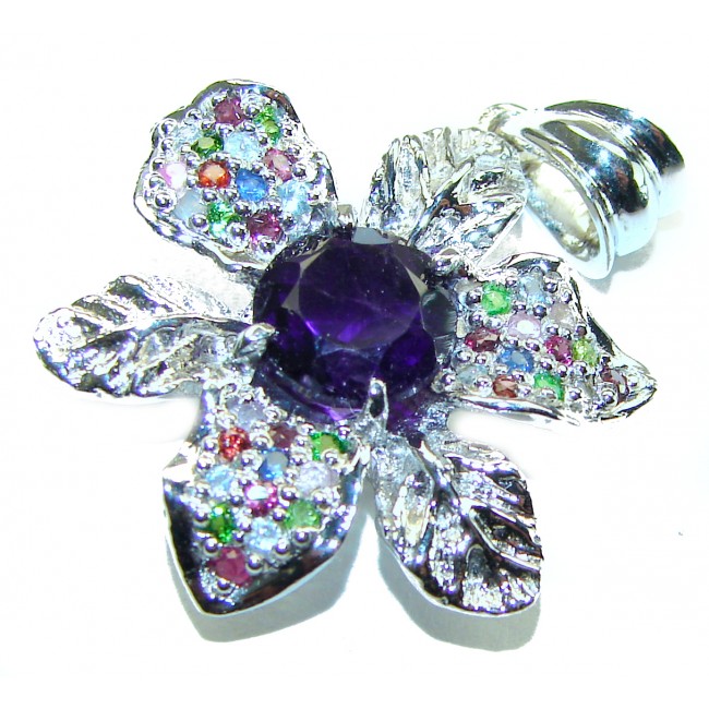 Magic Flower 3.2 carat natural Amethyst .925 Sterling Silver handcrafted Pendant