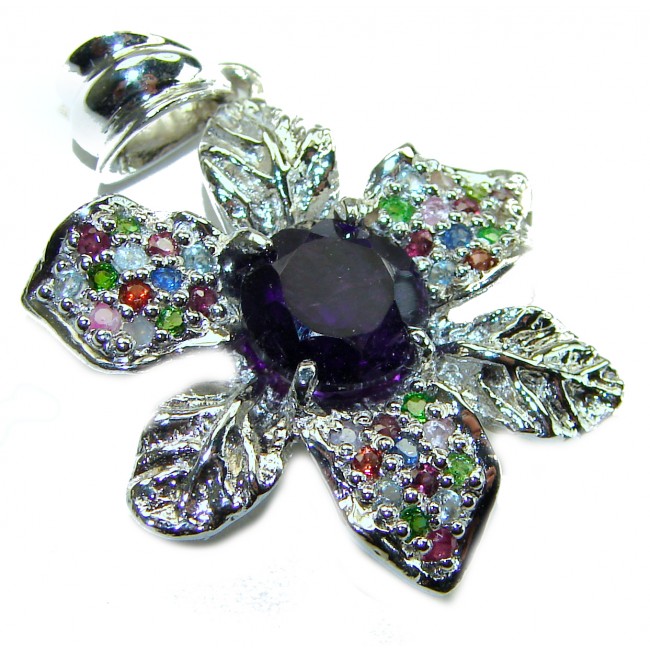 Magic Flower 3.2 carat natural Amethyst .925 Sterling Silver handcrafted Pendant