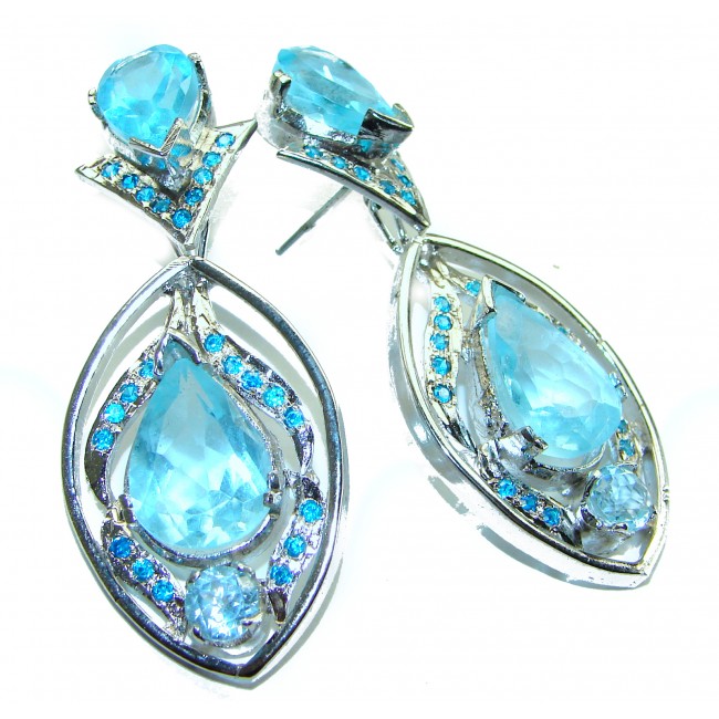 Seaside 28.5 carat Swiss Blue Topaz .925 Sterling Silver handmade Large Statement earrings