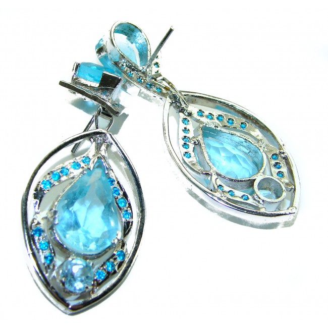 Seaside 28.5 carat Swiss Blue Topaz .925 Sterling Silver handmade Large Statement earrings