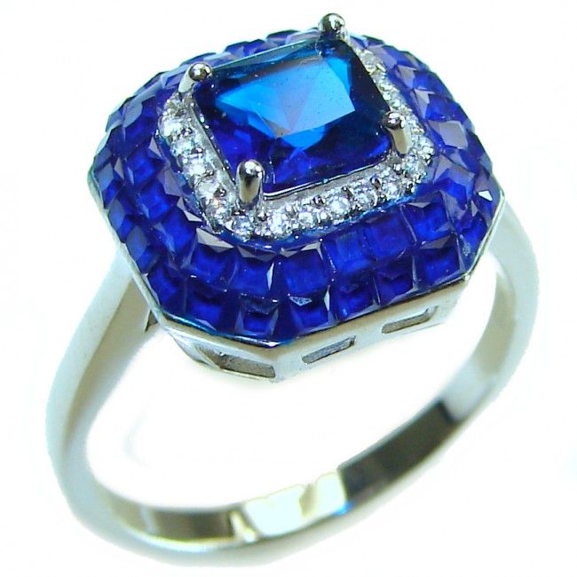 Julietta 5.6 carat Sapphire .925 Sterling Silver Handcrafted Ring size 7