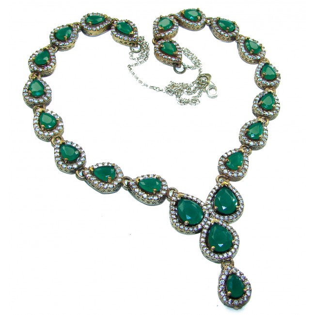 Exclusive Victorian Style - 85.5 carat Emerald .925 Sterling Silver handcrafted necklace