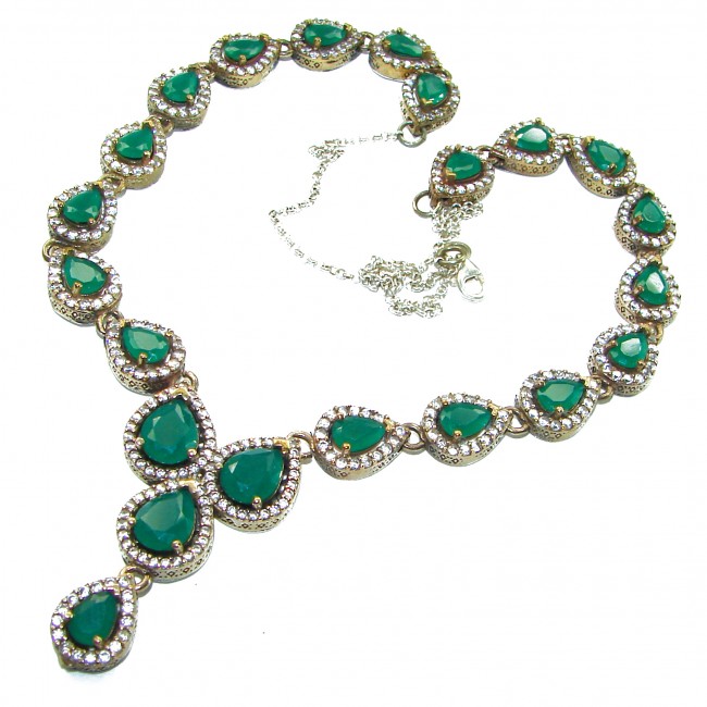 Exclusive Victorian Style - 85.5 carat Emerald .925 Sterling Silver handcrafted necklace